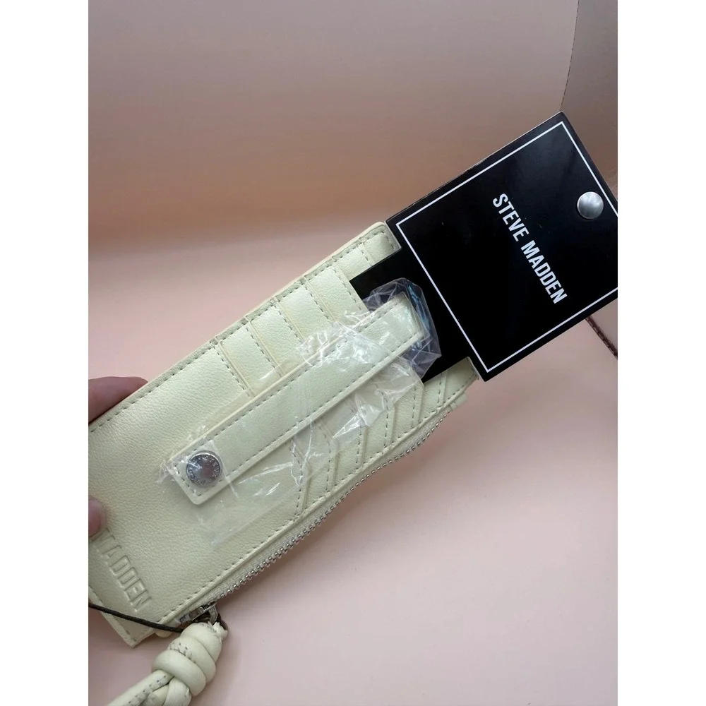 Steve‎ Madden BCARDIE Butter Yellow Card Case Wallet Wristlet Beaded Strap NWT